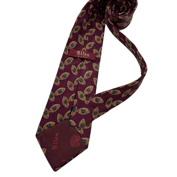 ALTEA Burgundy Geometric Art Silk LUXURY Tie ITALY - Picture 2 of 4